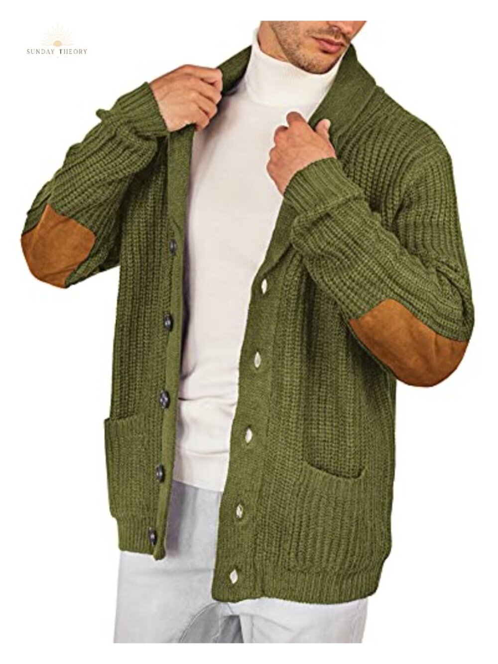 Men's Shawl Collar Button Down Knitted Cardigan Sweater with Pockets